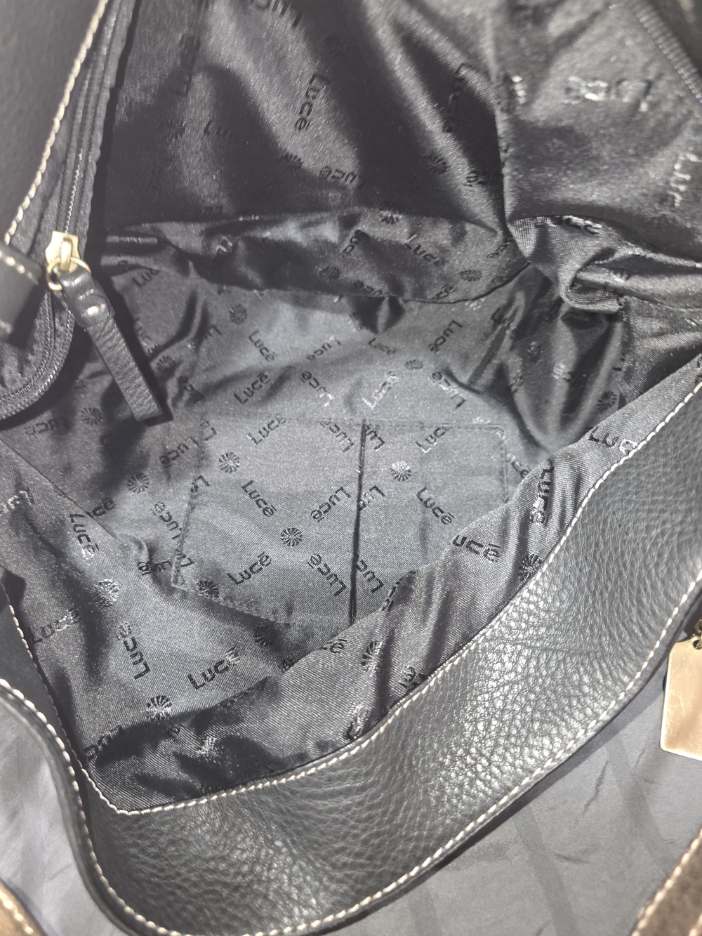 Luce Black Pebbled Leather Shoulder Bag with Decorative Medallion Accent - Picture 12 of 13